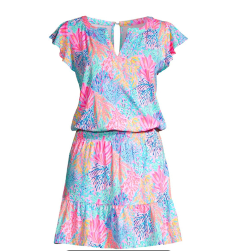 Lilly Pulitzer Sz L Ravi Short Sleeve Romper Splash Dance Multi